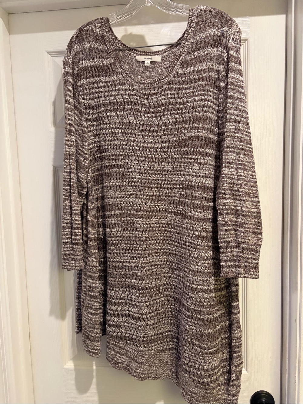Sejour Brown and Cream Marled Asymmetrical Knit Sweater Size 3X